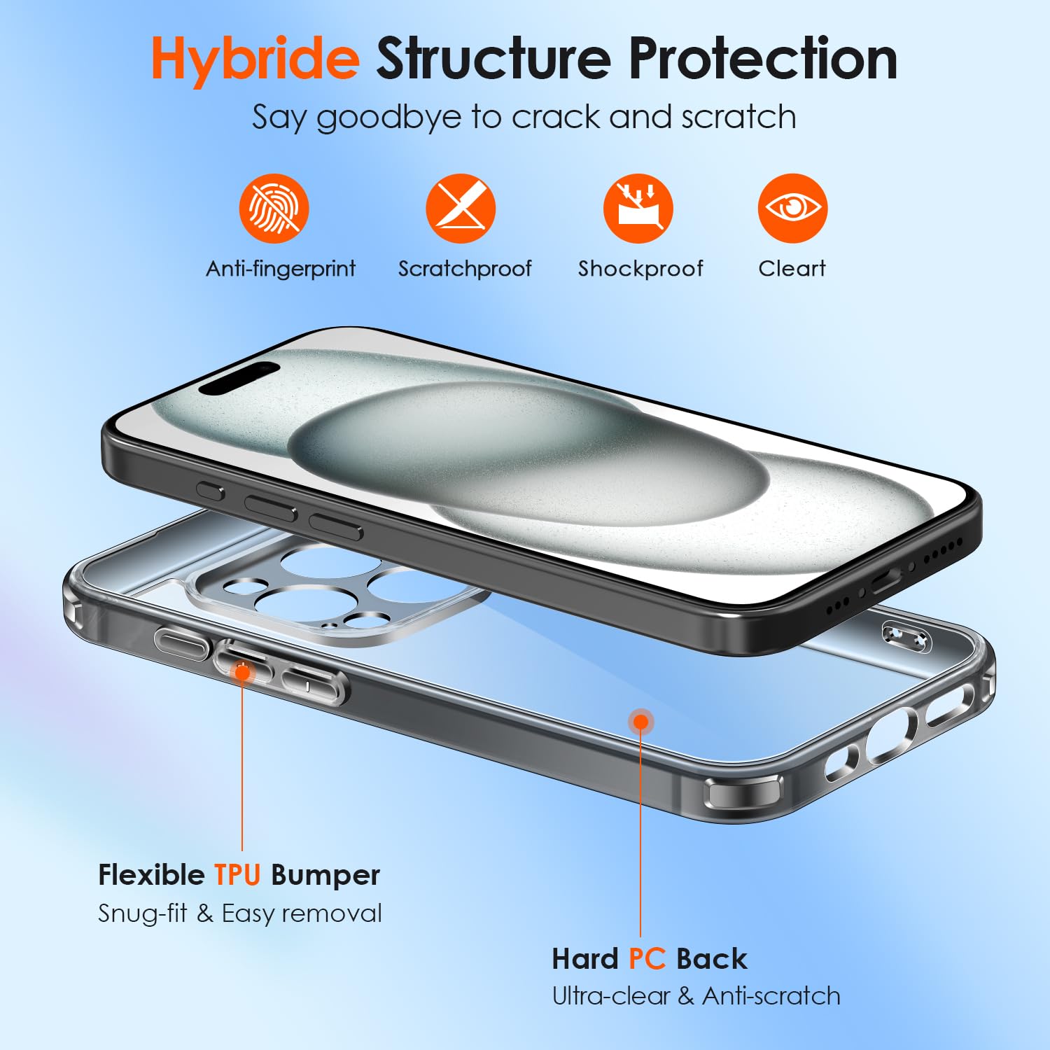 iVoler Anti Ingiallimento Chiaro Cover Compatibile con iPhone 15 Plus 6.7 Pollici, [Protezione Fotocamera] Trasparente Sottile Antiurto Custodia Case con Paraurti Assorbimento degli urti