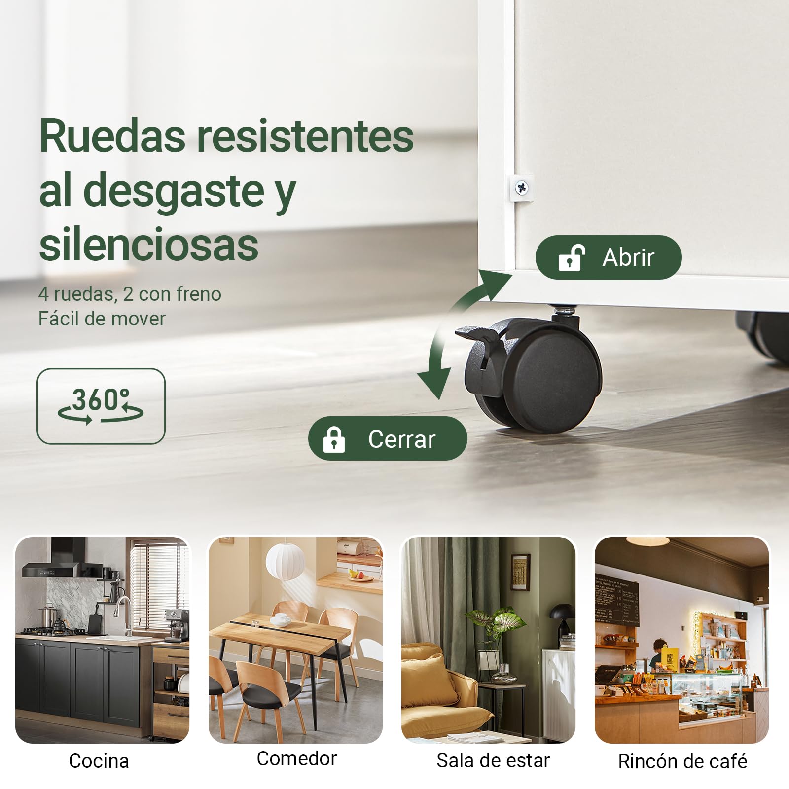 SoBuy Carrito de Cocina con Ruedas y Encimera Extensible Mueble Auxiliar para Microondas, Isla de Cocina Blanca 92x59x40cm para Comedor u Oficina FSB09-W
