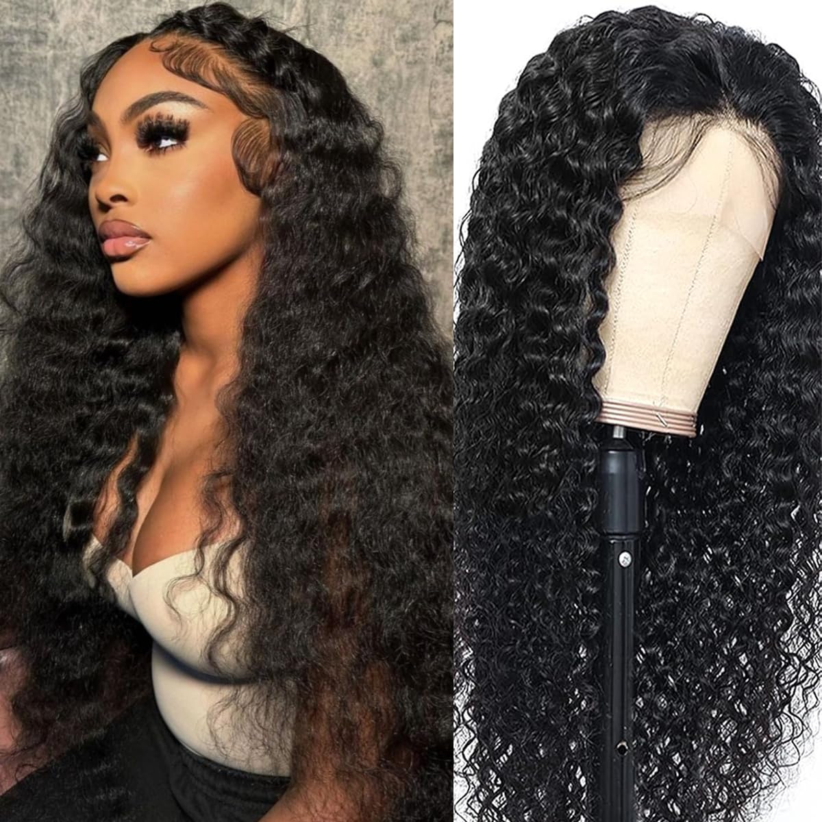 13x4 HD Lace Front Wigs Human Hair Deep Wave Human Hair Wigs 18 Inch Glueless Wig Brazilian Virgin Hair 150% Density Curly Wigs for Women Glueless Wig Pre Plucked with Baby Hair Natural Color