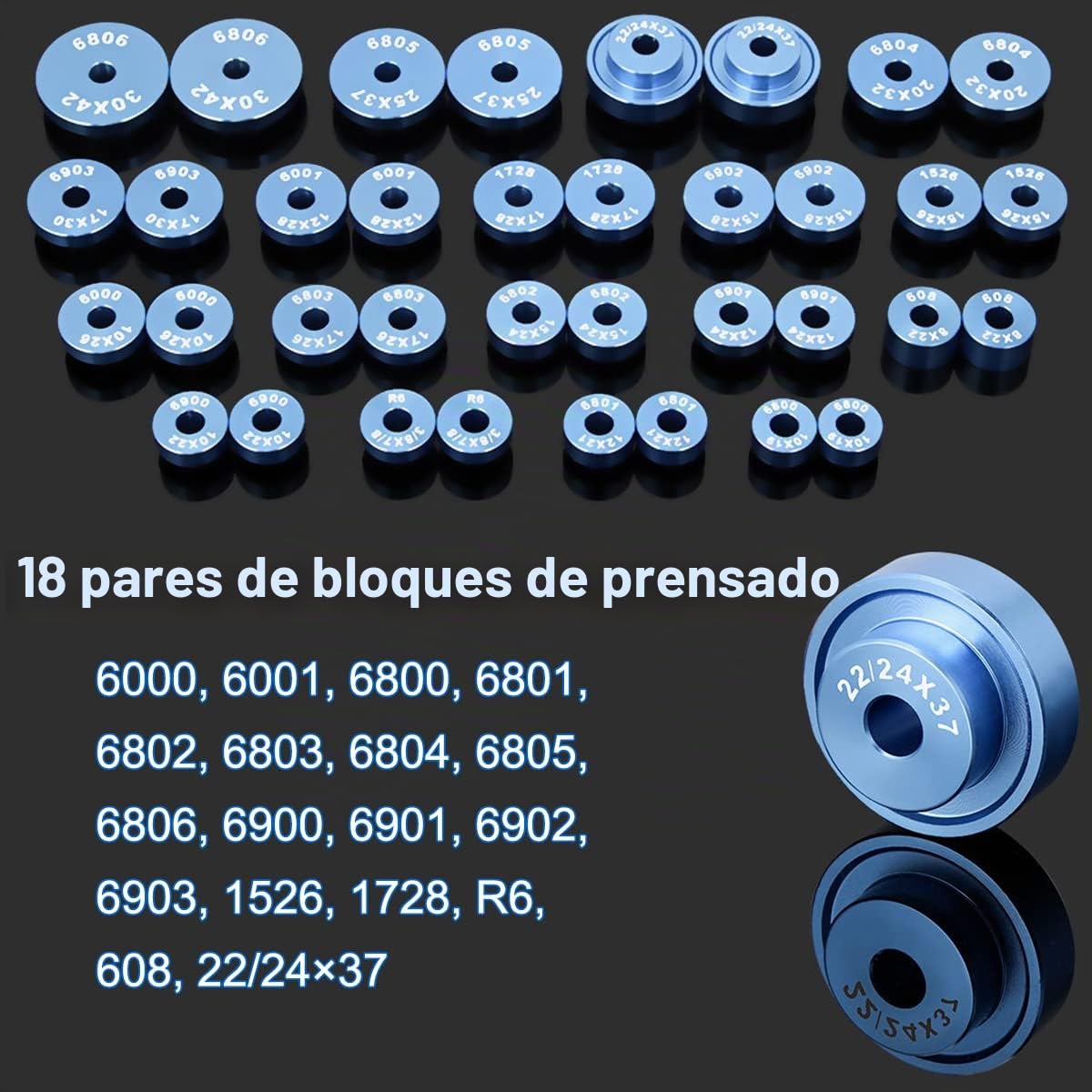 Juego de prensa de cojinetes de bicicleta, Kit de instalación de cojinete de rueda y buje universal con caja, Herramienta de montaje de cojinete/buje de bicicleta en aleación de aluminio