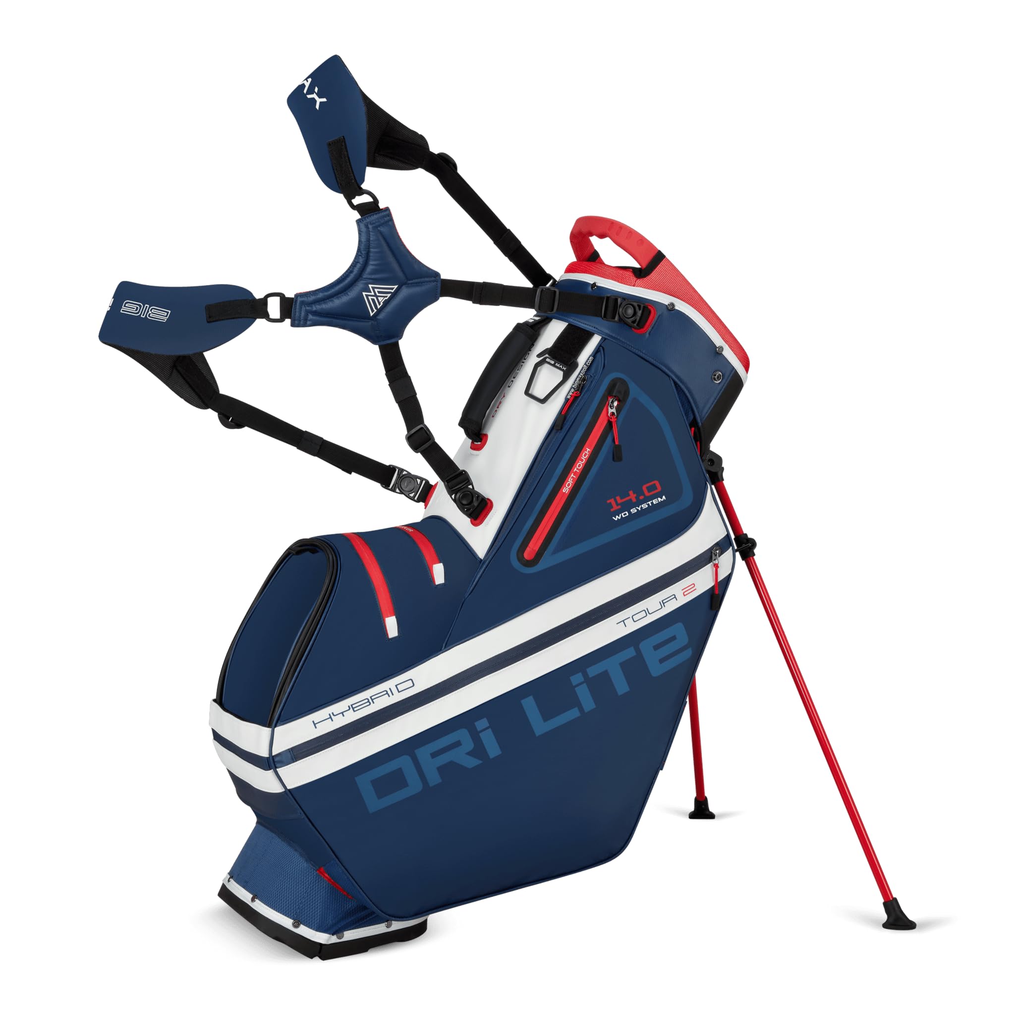Big Max Dri Lite Hybrid Tour 2 - Sac de golf imperméable - Sac trépied - Rouge marine