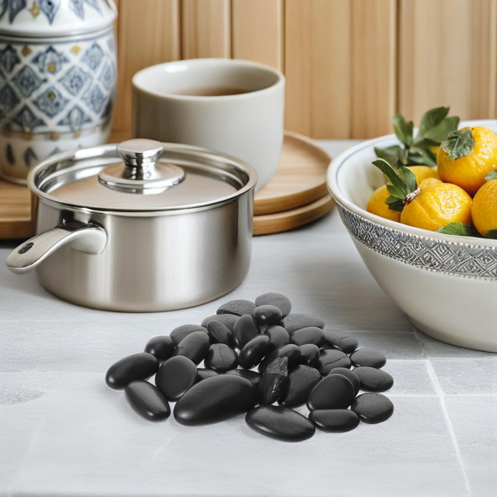 Juego de Piedras Naturales para Cocinar Guijarros Pulidos 1 Kg (2-3 Cm) Resistentes al Calor para Asar Carne en Barbacoa Exterior y Jardín, Piedras Decorativas para Cocinar
