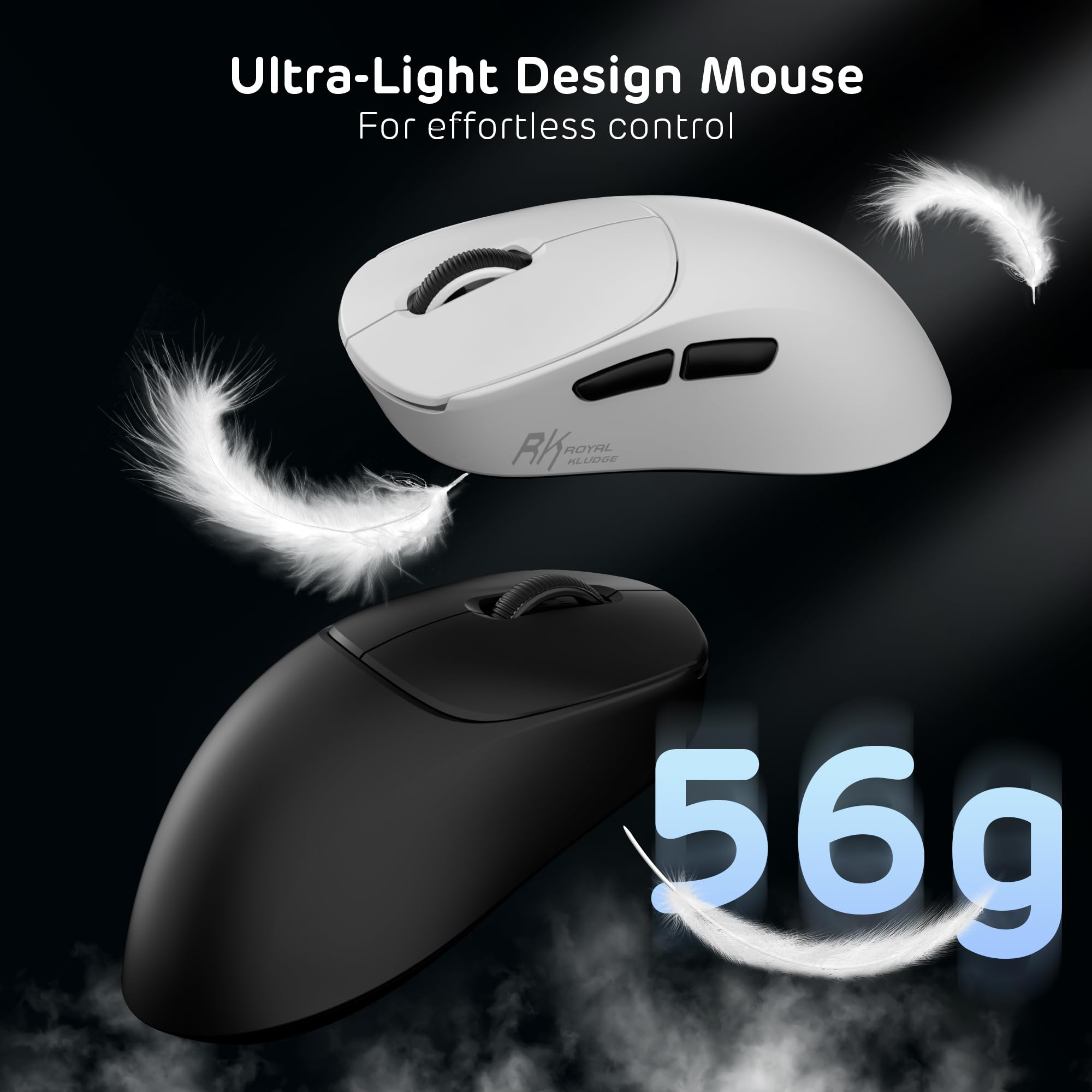 RK ROYAL KLUDGE MG5 8K bezprzewodowa mysz gier, czujnik PAW3950 42K DPI, lekka 54g, ergonomiczna, podwójna częstotliwość próbkowania 8kHz,2,4G/BT/USB-C, 100M kliknięć, kompatybilność systemami Win/Mac