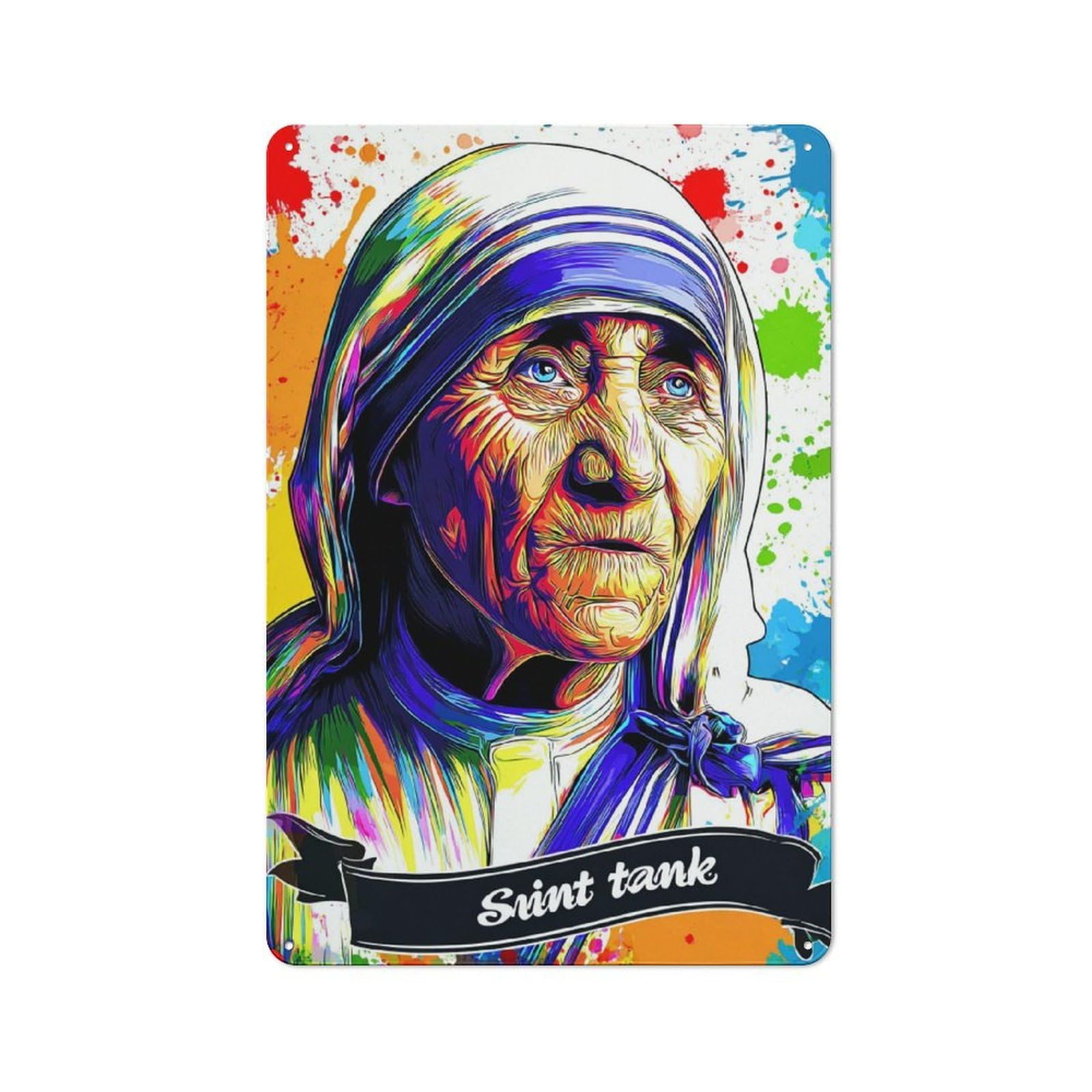 Junmoney Colorful Portrait Of Saint Teresa Vintage Tin Sign 30X20cm For Dining Room Or Kitchen, For Themed Interiors In Kitchens And Dining Spaces
