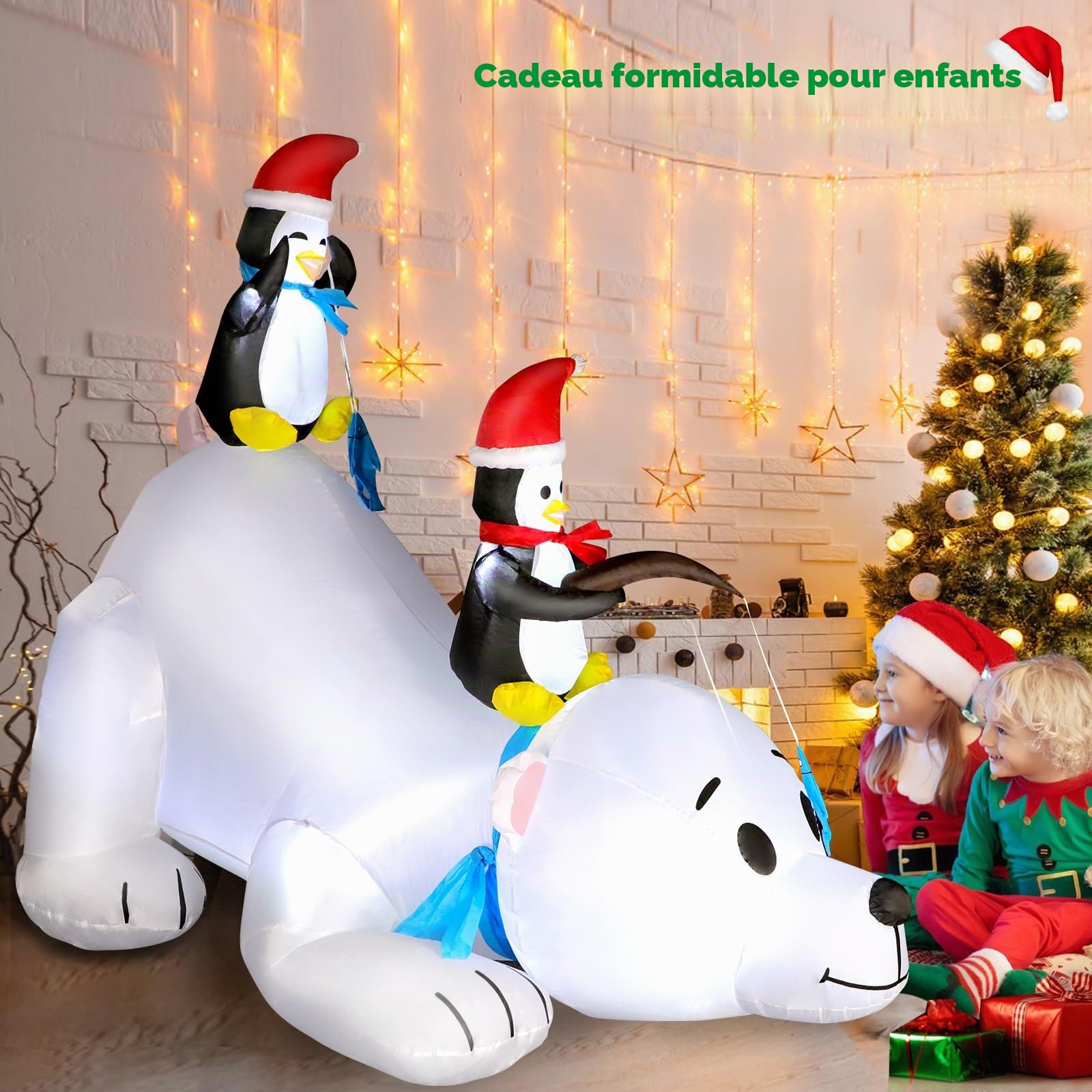 Aimosen 1.8 M Décoration Noël Gonflable, Ours Polaire Pingouins Gonflable LED Décoration de Noël, 6 FT Gonflable de Noël avec Lumières Intérieur/Extérieur, Décoration de Noël pour Jardin