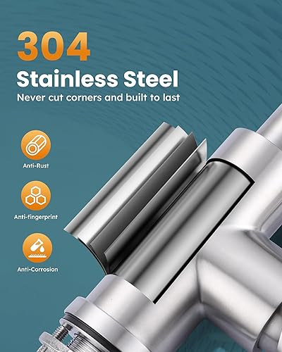 Miniatura 8 de WOWOW Grifo de fregadero de cocina con dispensador de jabón, grifo de cocina extraíble de acero inoxidable de níquel cepillado, grifo de fregadero