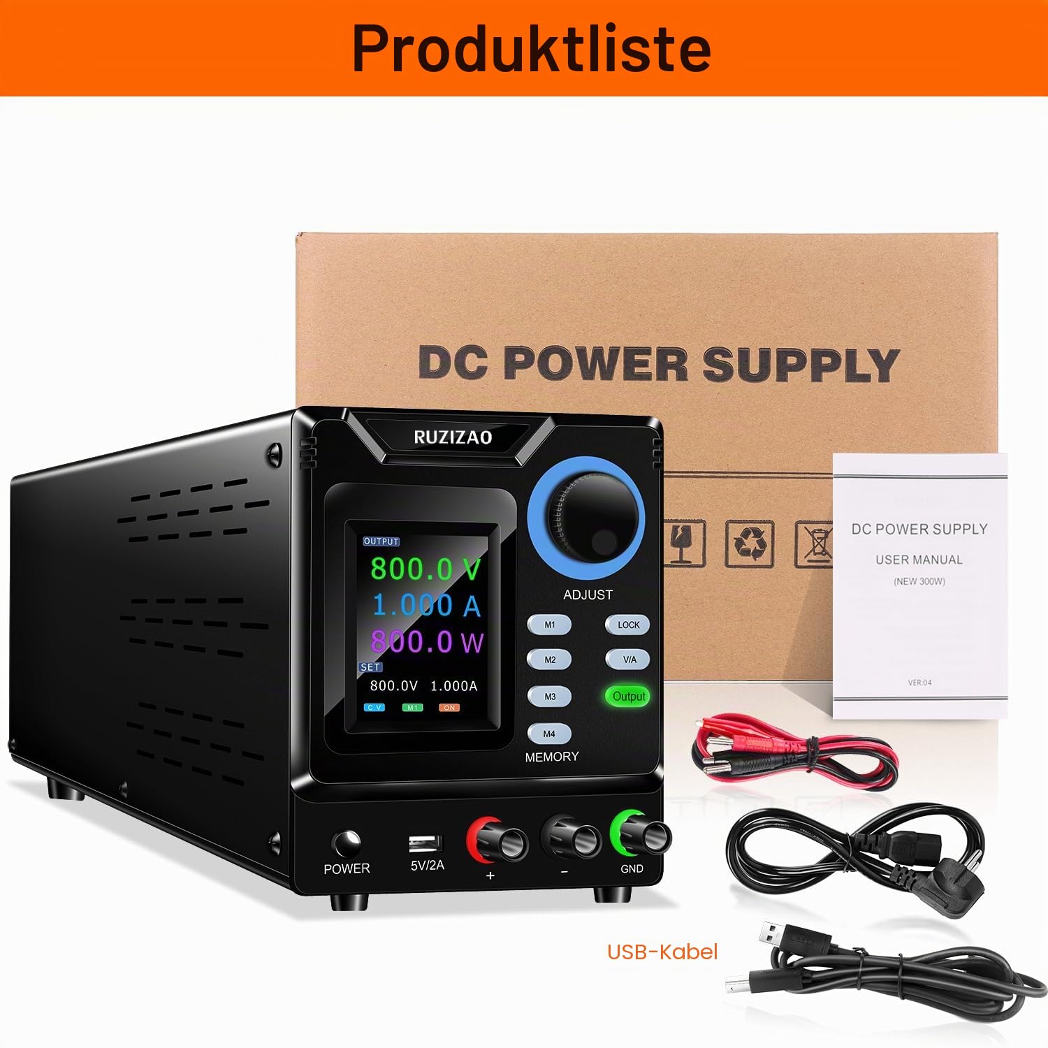 Labornetzteil 800V 1A, Programmierbares Hochspannungs-Labornetzgerät DC Regelbar Netzgerät mit Ausgangsschalter und Speicherfunktion, Schaltnetzteil Encoderknopf, PC Software, LED Farbdisplay