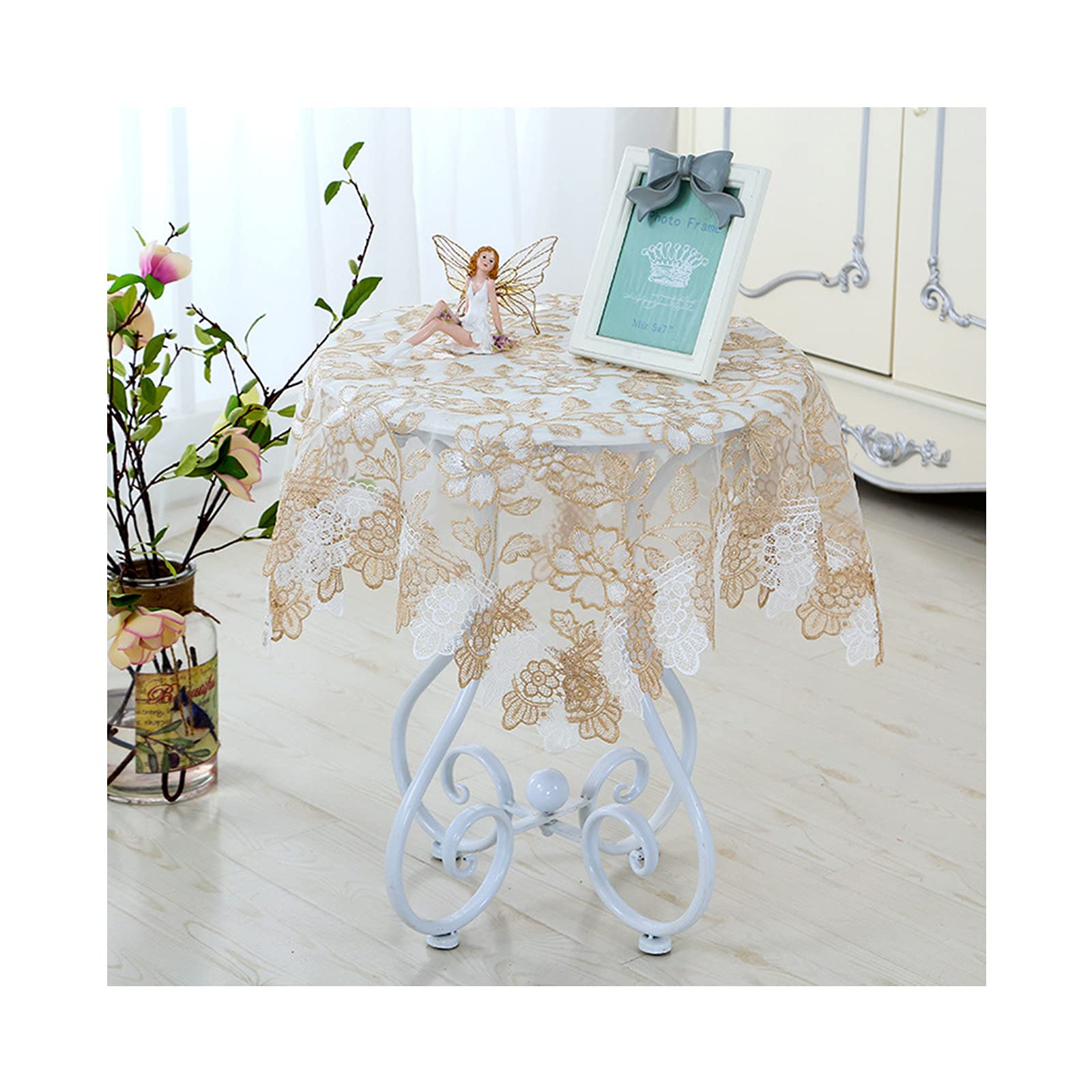OPFdfhDFH Tablecloths, Floral Embroidered Tablecloth,Macrame Fabric Table Cloths for Parties,Dust-Proof Cover for Dining Party Wedding-C 150x150cm(H,130x180cm(51x71inch))