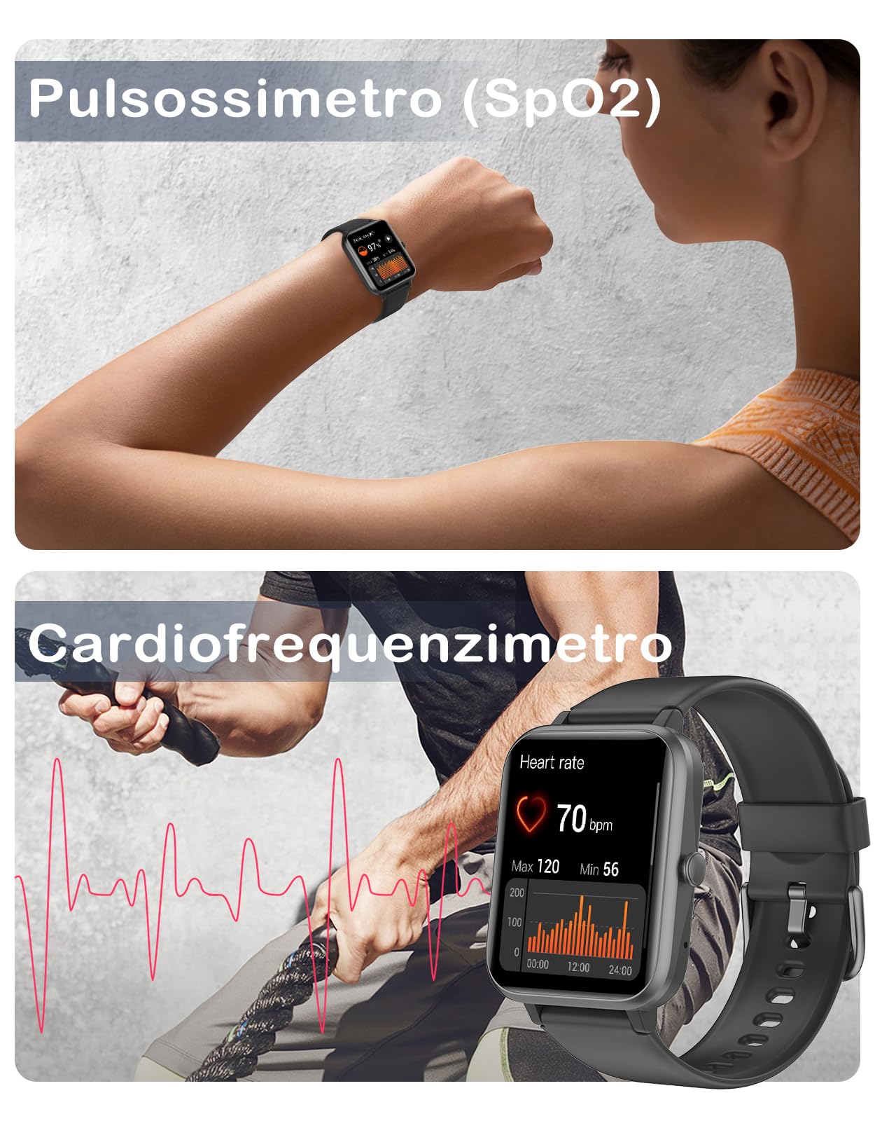 GRV Smartwatch Uomo Donna Chiamate Bluetooth Orologio Contapassi Orologio Fitness Sport Cardiofrequenzimetro Saturimetro per Android iOS Notifiche Messaggi Whatsapp 100 Modalità Sportivo Nero
