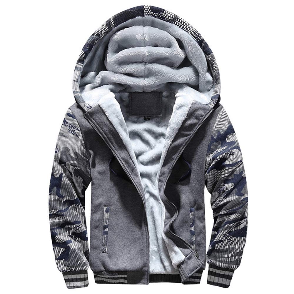 VSUSN Uomo Felpa con Cappuccio Manica Lunga Felpe con Cappuccio Vello Foderato Hoodies con Cerniera Cappotto Giacca Inverno Caldo