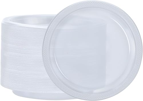 Miniatura 6 de Plato de plástico transparente de alta calidad de color sólido para aperitivos (7 pulgadas), 50 unidades, elegante y duradero para fiestas y eventos