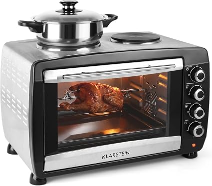 Klarstein Omnichef horno-grill eléctrico mini con placas de cocción (2.000  W, 45 Litros, multifunción, grill giratorio, 2 placas de cocción, función  convección, 4 niveles, acero inoxidable) - negro : Amazon.es: Hogar y cocina