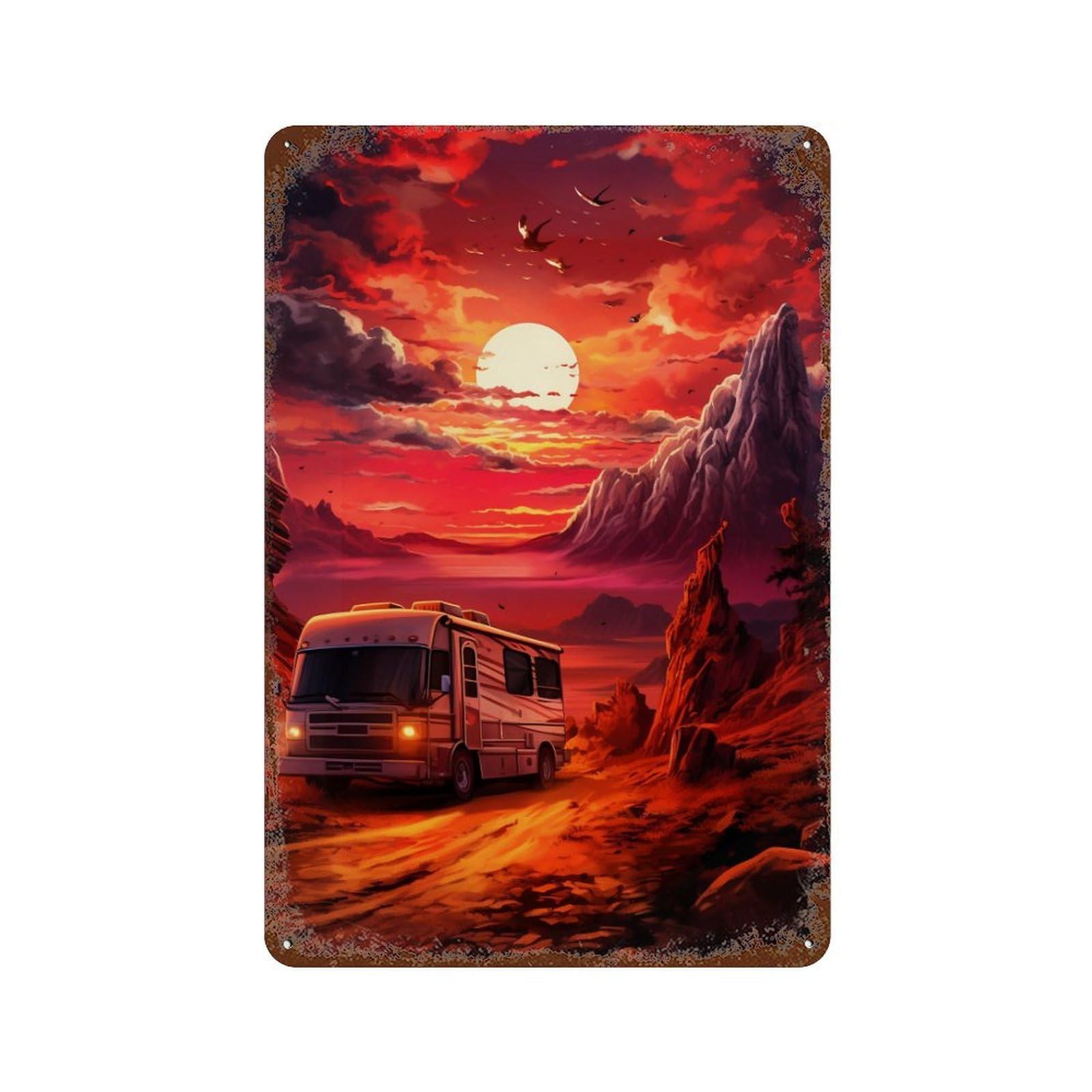 Camper Van Sunset Journey 11.8"x7.9" Retro Metal Sign, Vintage Wall Decor for Garage, Bar And Workshop Decor
