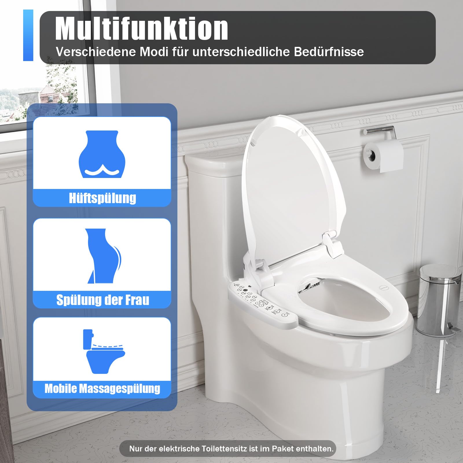 Inteligentna deska sedesowa, bidet, z dyszą, japońska toaleta, podgrzewana deska sedesowa, regulowane ciśnienie wody, suszenie gorącym powietrzem, łatwe czyszczenie