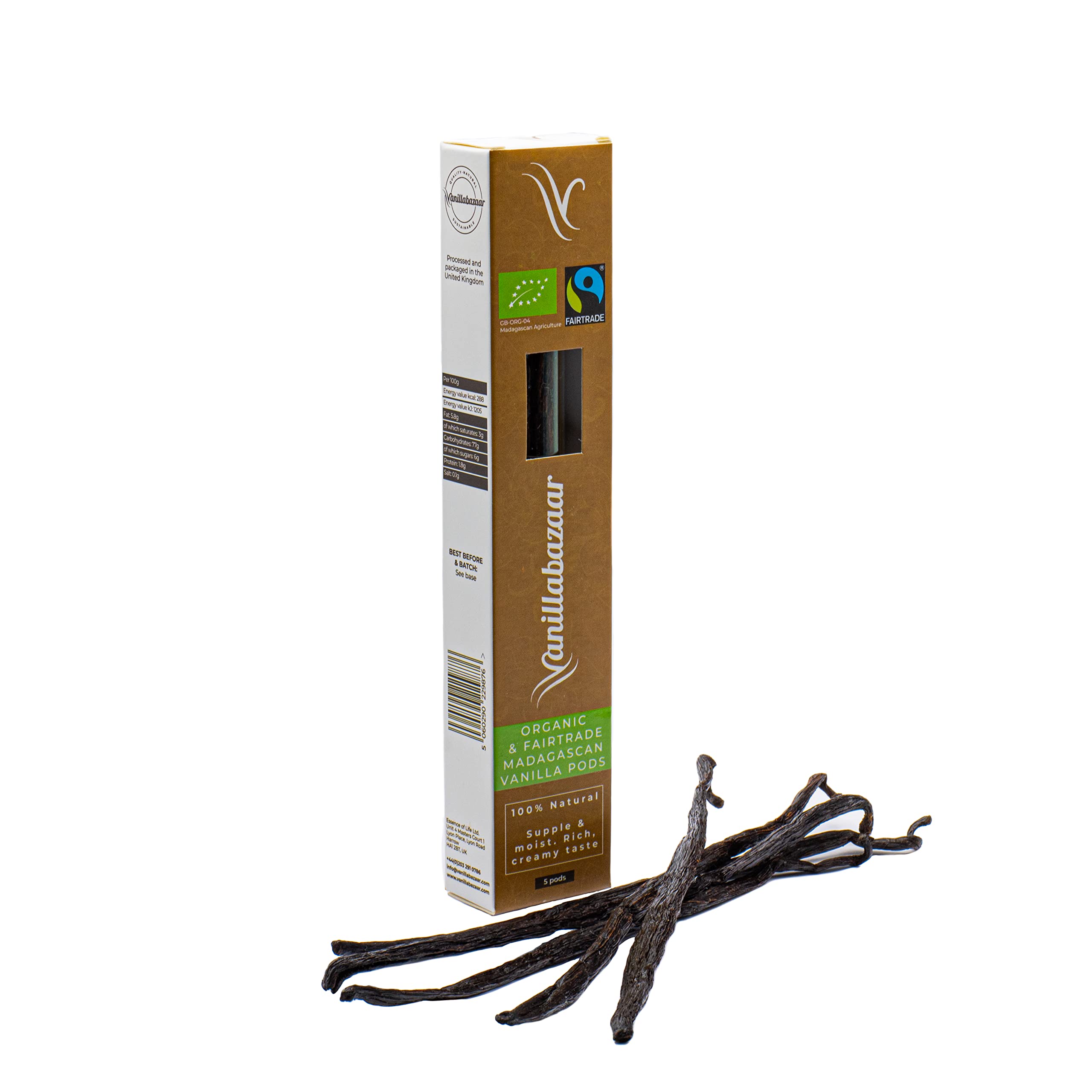 Sustainable, Organic & Fairtrade Madagascan Grade A Beans | 5 Bourbon Premium Vanilla Pods | Resealable Tube for Chefs & Home Baking/Cooking | Vanillabazaar