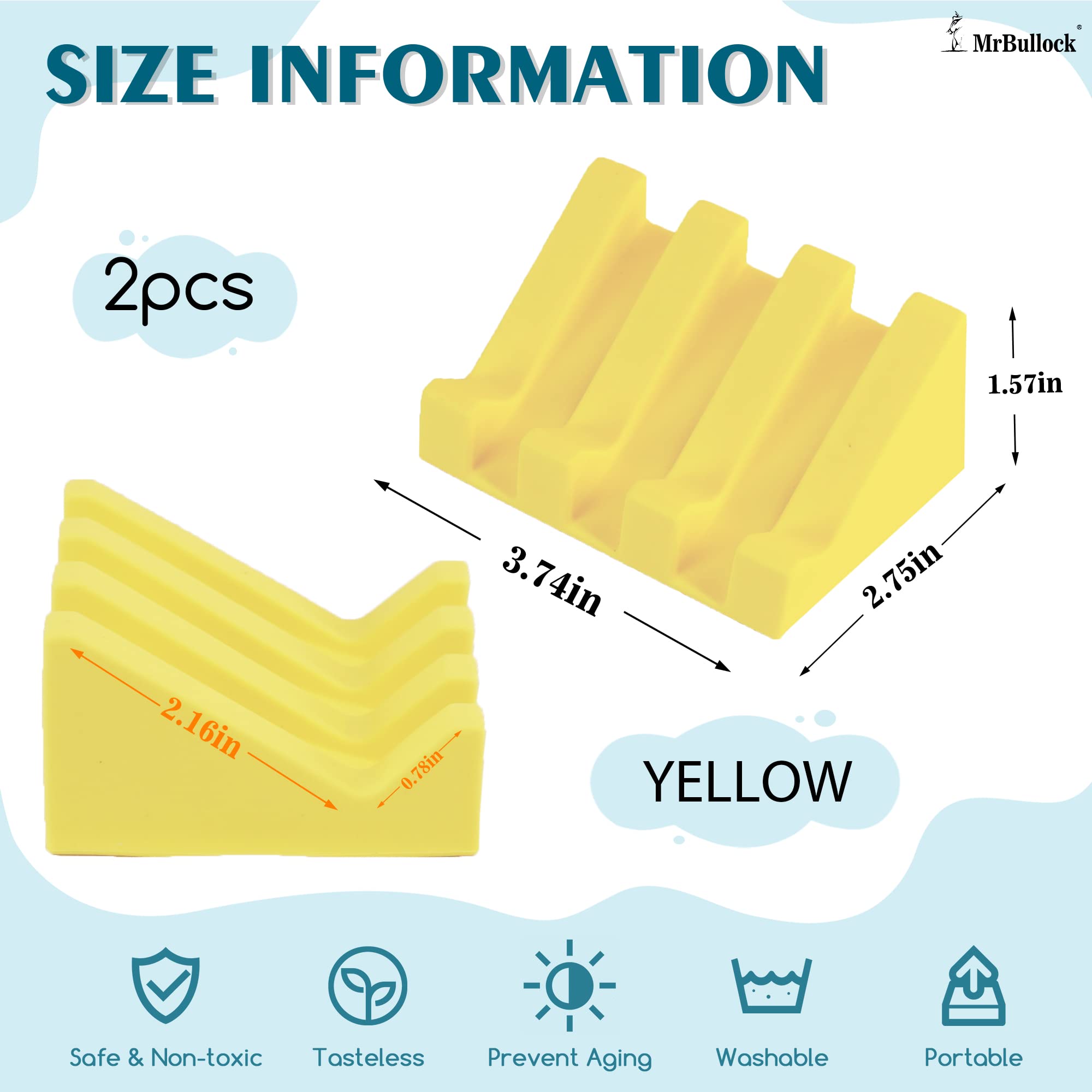 Jabonera de silicona con drenaje, jabonera para ducha, barra de cascada, bandeja de jabón con drenaje para accesorios de baño y cocina (amarillo, 2)