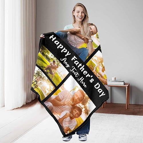 Vista 3 de Manta personalizada con foto, mantas personalizadas para papá y abuelo, regalos del Día del Padre, manta conmemorativa para la familia, regalos