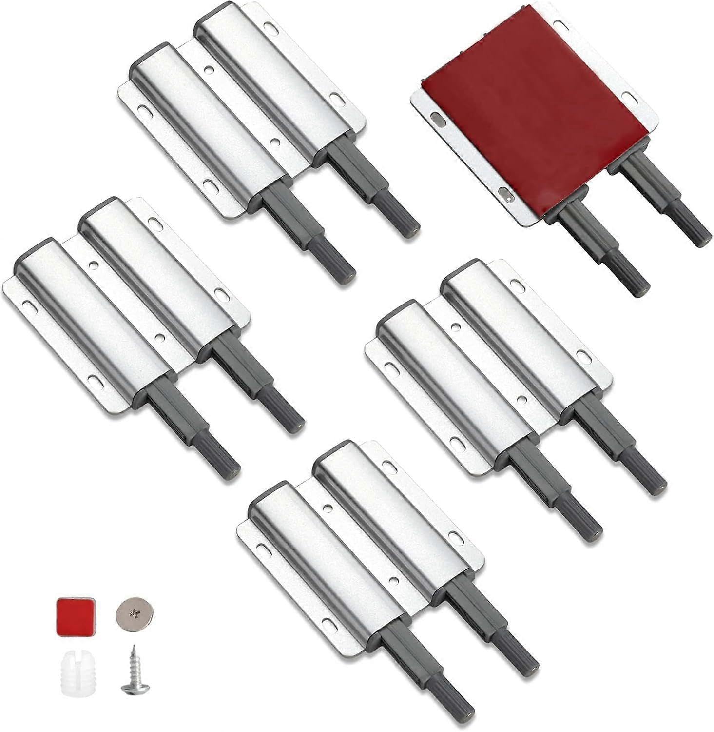 Joyhappst Image Color Double Push To Open Door Latch, 5 Pack Magnetic Push Latches, Adhesive Heavy Duty Touch La