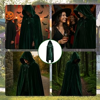 Green Cloak, Golden Velvet Fabric, 150 Cm, Suitable for Both Men and Women's Vampire Costumes, Halloween Devil Cloak, can be Used in Event Performances, Parties, and Festivals