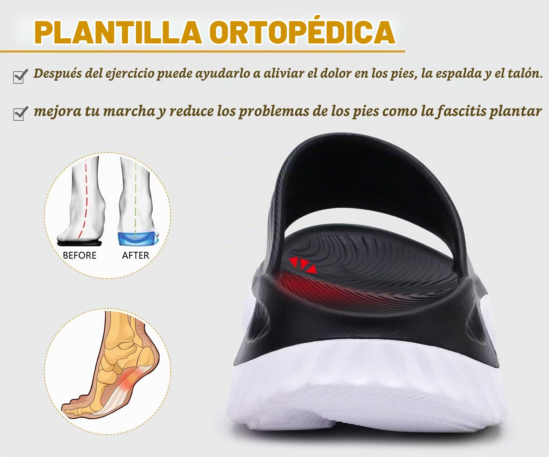 KuaiLu Sandalias de Recuperación Mujer Comodas Fascitis Plantar Ortopedicas