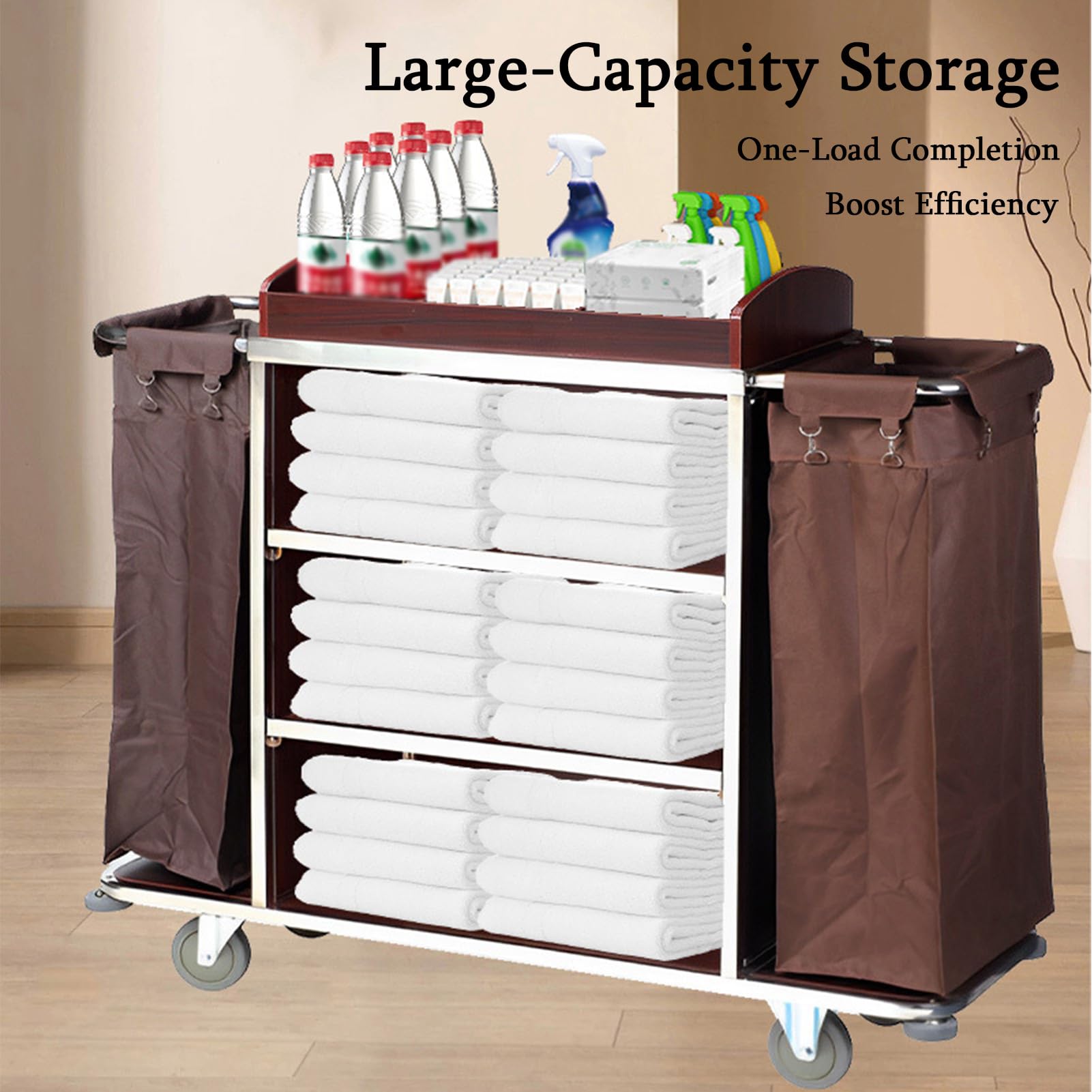 Carrito de limpieza comercial con ruedas silenciosas, carrito de limpieza impermeable para oficina, hotel y escuela, bolsa Oxford duradera, 1520 x 460 x 1140 mm