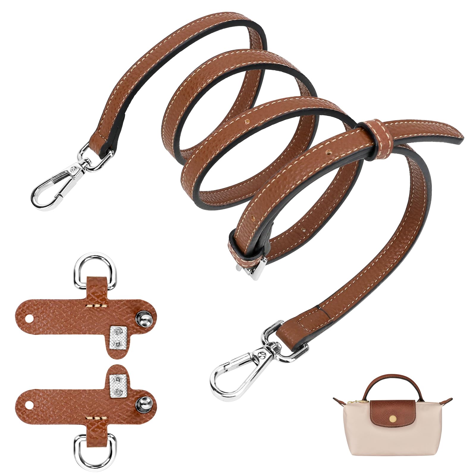 Strap Compatible for longchamp mini bag strap - Punch-Free Adjustable Buckle Design Suit For longchamp mini bag strap - Leather Brown