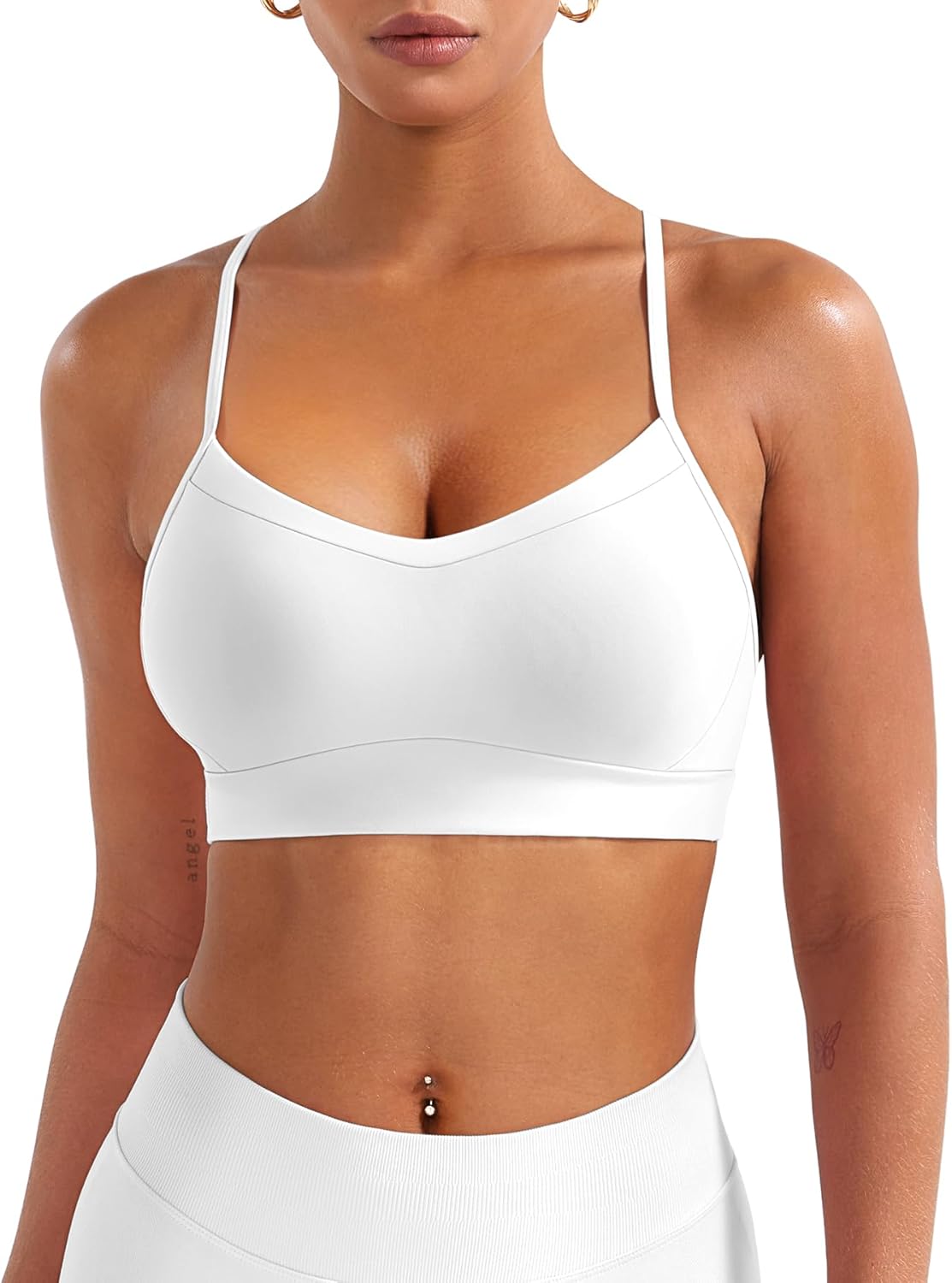 YEOREO Luciny Workout Y Back Sports Bras for Women Spaghetti Straps Racerback Padded V Neck Medium Impact Gym Bra Yoga Top - Image 2