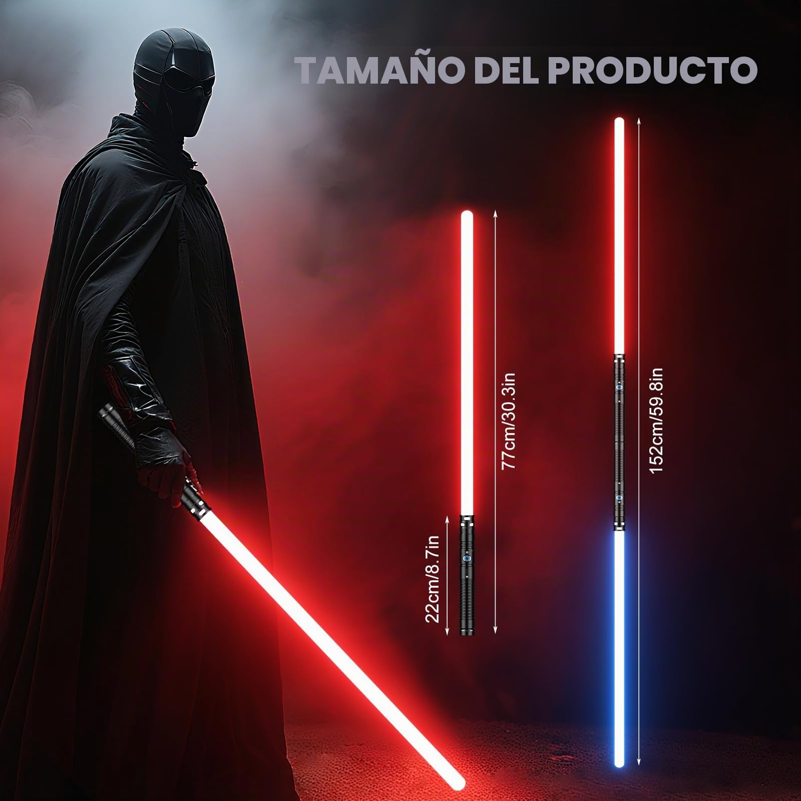 Sable de Luz,Espada Laser11 Colores 4 Modos Efectos de Sonido, Espada Láser Recargable, Juguetes para Niños y Adultos Halloween Cosplay Guerra de Las Galaxias(77CM)