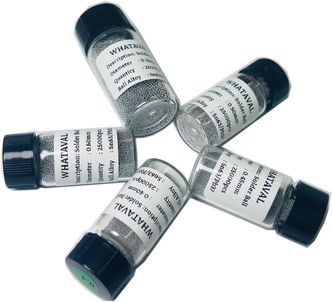 5 Bottle 25K Leaded BGA Soldering Balls, Reball Reballing Tin Ball Sn63% Pb37% (25000pcs/bottle) for GPU CPU IC Chip Soldering Rework