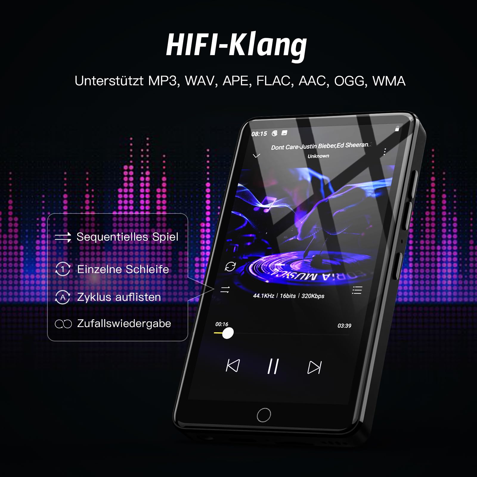 MP3 Player mit 13 MP Kamera, 4,02" MP4-Player mit Bluetooth und WiFi, Musik Player für Kinder mit Lautsprechern, Android Musik Player mit Spotify, YouTube, Play Store