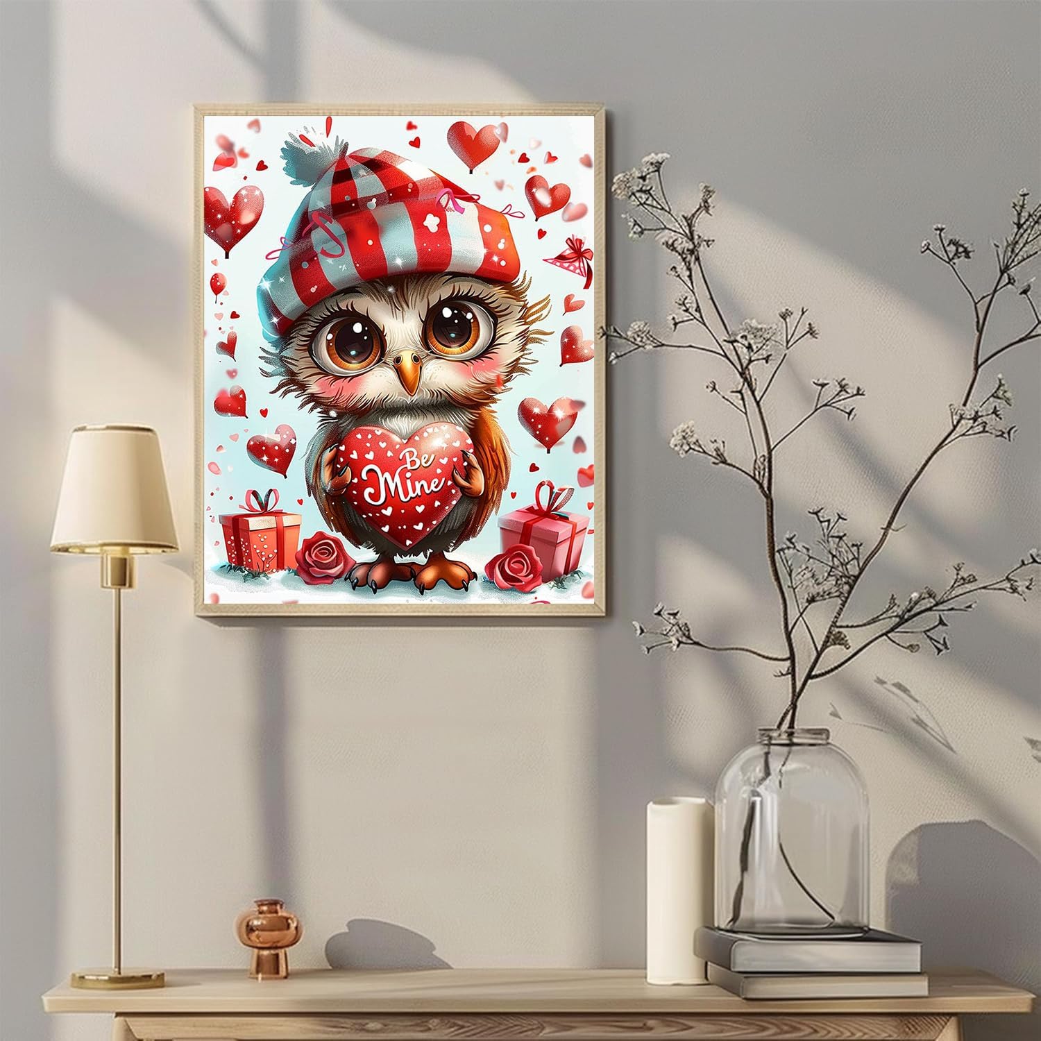 Lovely Owl Paint by Numbers Valentine's Day Painting by Number for Adults Lovers Owl Hold Love DIY Painting on Canvas with Brushes Acrylic Paints Perfect for Gift Be Mine16x20 Inch（with Frame）