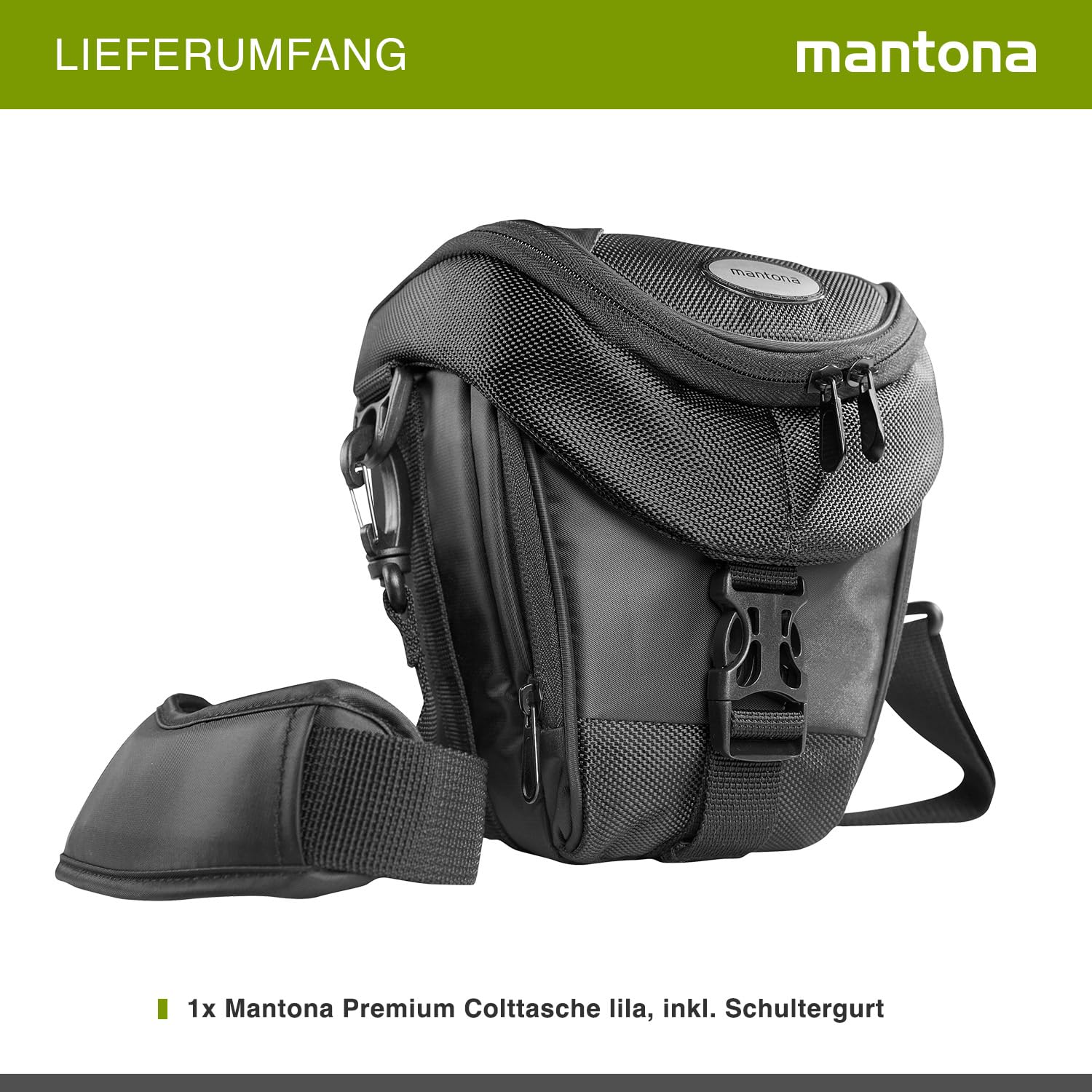 Mantona Sacoche Appareil Photo DSLR - Étanche, Compartiment Accessoires, Sangle bandoulière, Parfait pour Reflex, Compact et Hybride