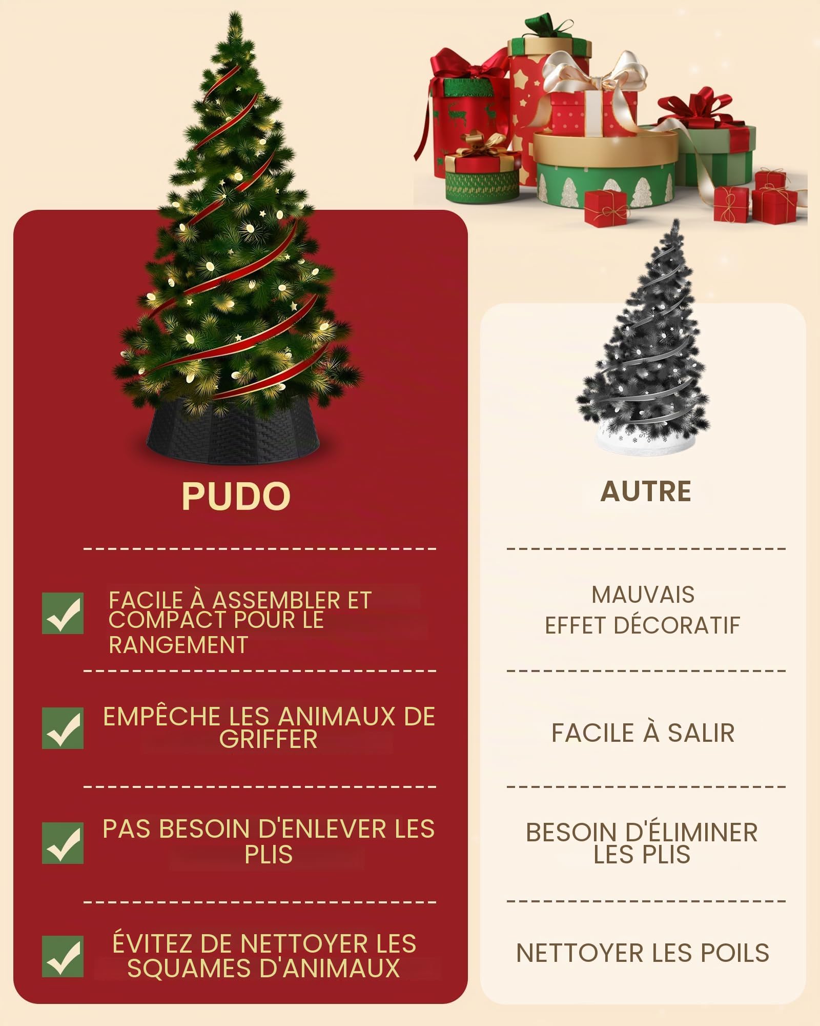 PUDO Cache Pied Sapin Noël Plastique Décoration Simple Noir | Cache décoratif en plastique pour pied de sapin offrant une finition propre à la décoration festive