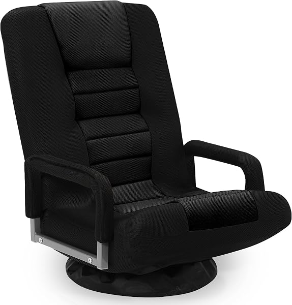 Buymoth Swivel Floor Gaming Chair w/Armrests, Folding Video Reclining Sofa w/6 Adjustable Position, Padded Backrest & Cu