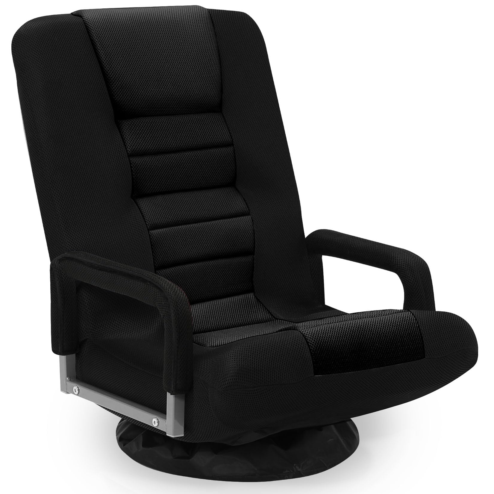 Swivel Floor Gaming Chair w/Armrests, Folding Video Reclining Sofa w/6 Adjustable Position, Padded Backrest & Cushion, Lazy Lounger Couch for E-Sports, Reading, Relaxing, Watching TV, Black