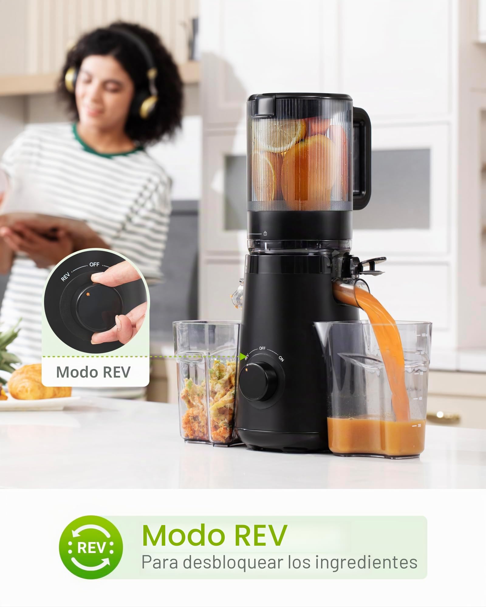 TUUMIIST con Tolva Extra Ancha de 134 MM, el Mejor Extractor de Jugos Para Frutas y Verduras, Apto Para Frutas y Verduras Enteras, Fácil de Limpiar