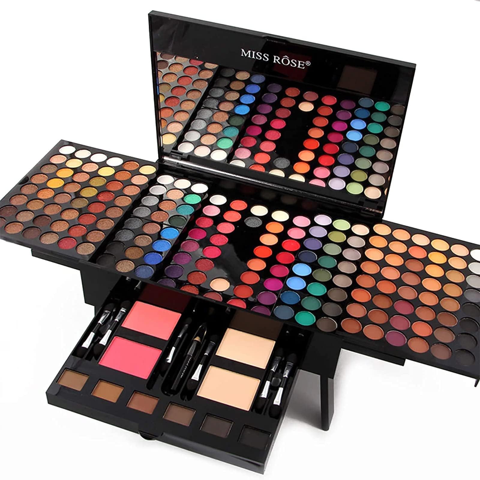 MISS ROSE M 190 Colors Cosmetic Make up Piano Box Set,Combination with Eyeshadow/Facial Blusher/Eyebrow Powder/Eyeliner Pencil/Mirror,All-in-1 Makeup Gift Set (Color B)