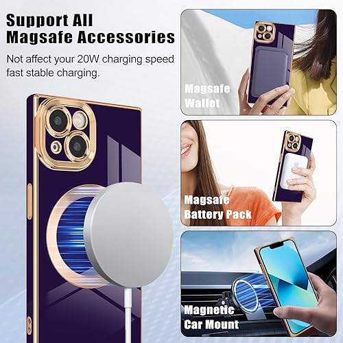 Miniatura 6 de Funda magnética para iPhone 13, funda cuadrada con borde chapado de lujo con MagSafe para mujeres y hombres, TPU suave, antiarañazos, a prueba de