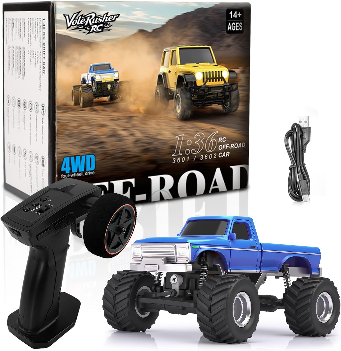 [4WD Edition 1/36 Scale Mini RC Crawler Car, Toys for Age 8-14 Old Birthday Gifts, Micro RC Truck 4×4 Small Cars with Off Road Full Proportional RTR 2.4GHz Remote - Blue