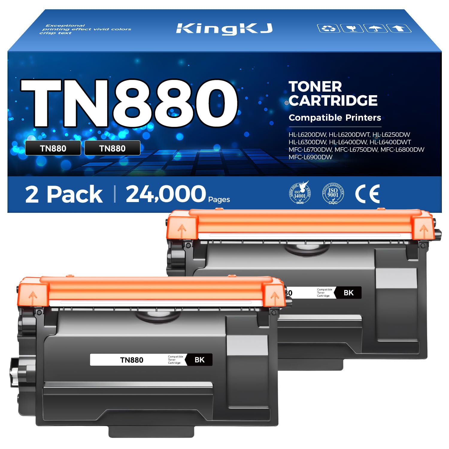 TN880 Black Toner Cartridge 2-Pack High Yield Compatible for Brother TN-880 TN850 880 Toner for HL-L6200DW L6200DWT L5200DW L5100DN L6400DW MFC-L5800DW L5700DW L6700DW L6800DW DCP-L5600DN Printer Ink