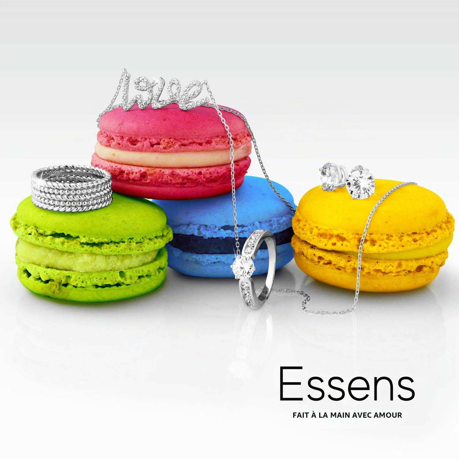 Essens - Bague SAPHIR Princess Diana - Collection SO CLASSIC Taille Ajustable - Saphir de Synthèse, Oxydes de Zirconium et Argent 925 - Bijou Femme
