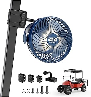 10L0L Golf Cart Fan for All Golf Carts with 56Hrs Runtime - 8000mAh Battery, 3-Speed Cooling, Built-in LED Light, Power Bank Function - Stable ABS Design