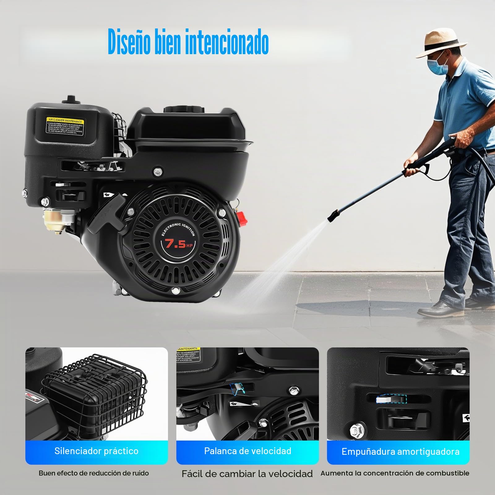 Motor de gasolina de 7,5 CV, 3600 rpm, motor de 4 tiempos, 212 ccm, motor de gasolina, 2 cm de diámetro del eje, 3,6 L, tanques de gasolina con mango de arranque para desbrozadora debajo, karts