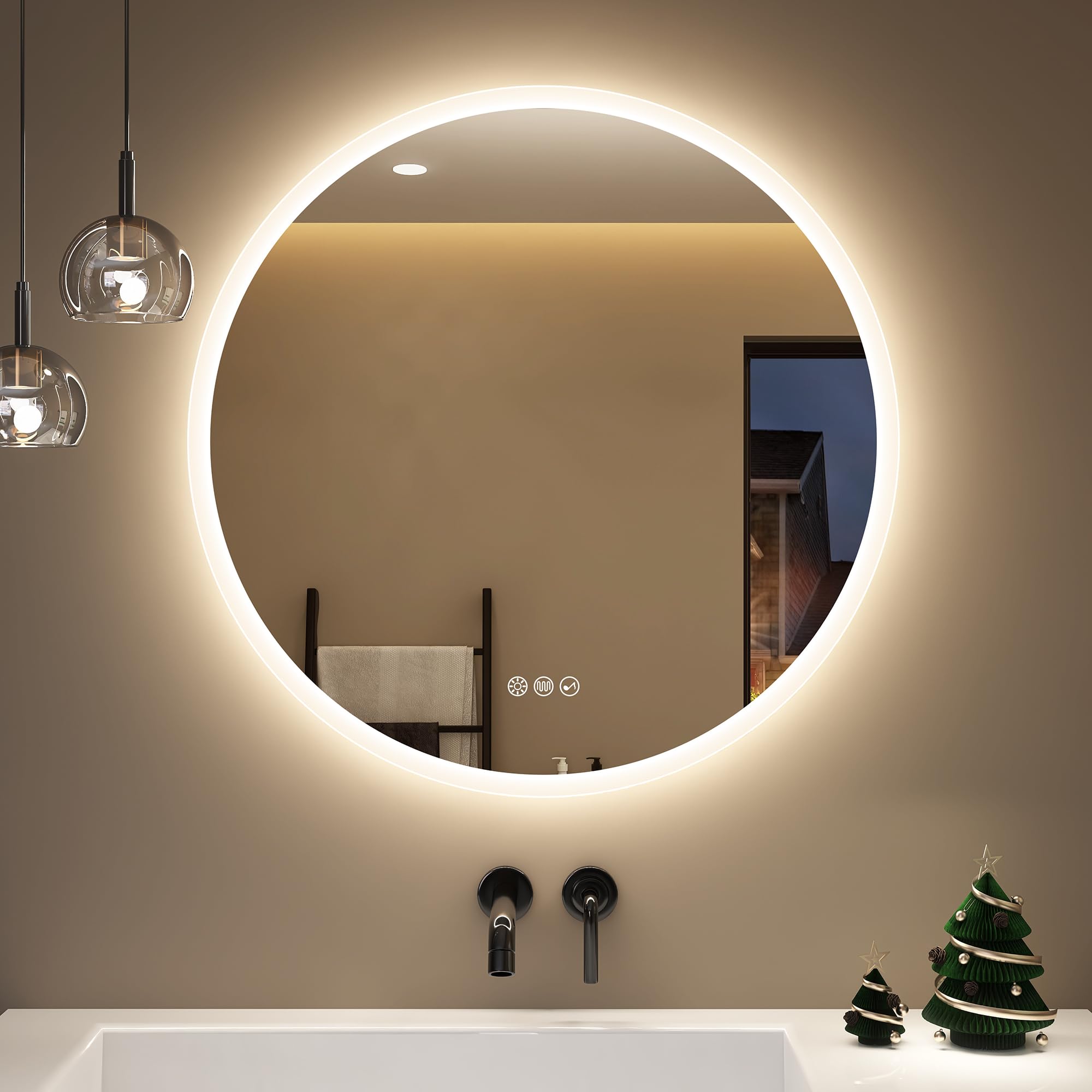 STARLEAD 700 mm Round-Bathroom-Mirror-with-LED-Lights, Bluetooth, Anti-Fog, LED-Bathroom-Wall-Mounted-Mirror 3 Colors Dimmable, HD Tempered Glass, Memory Function, IP44 Waterproof — image 1