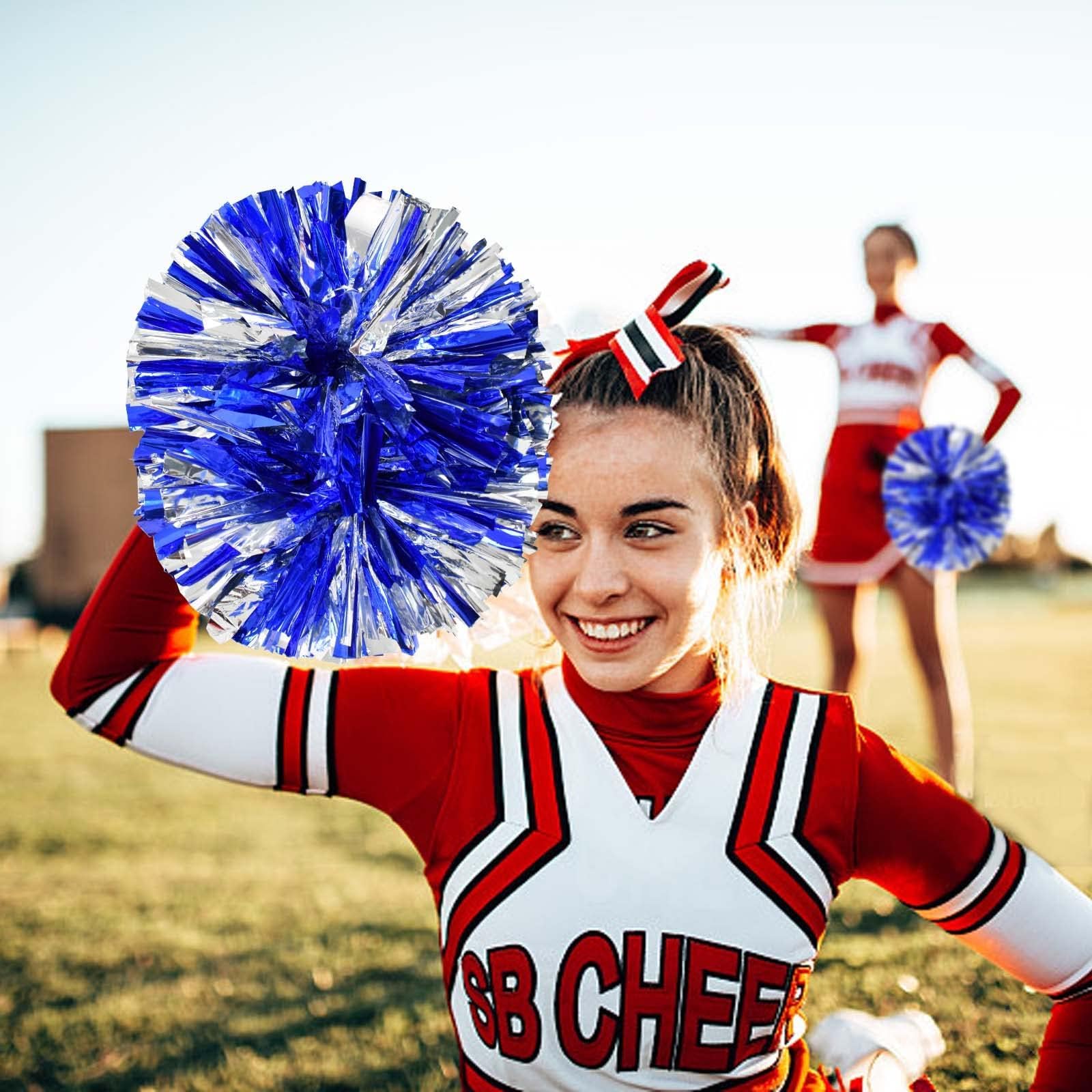 GIUSOBG Pompony cheerleader z folii metalowej 2 sztuki Pompony zespołowe Pompony cheerleaderek Pompy cheerleaderki Pompy do tańca Pomy sportowe Gry zespołowe Duch zespołowy (Niebiesko-srebrny)
