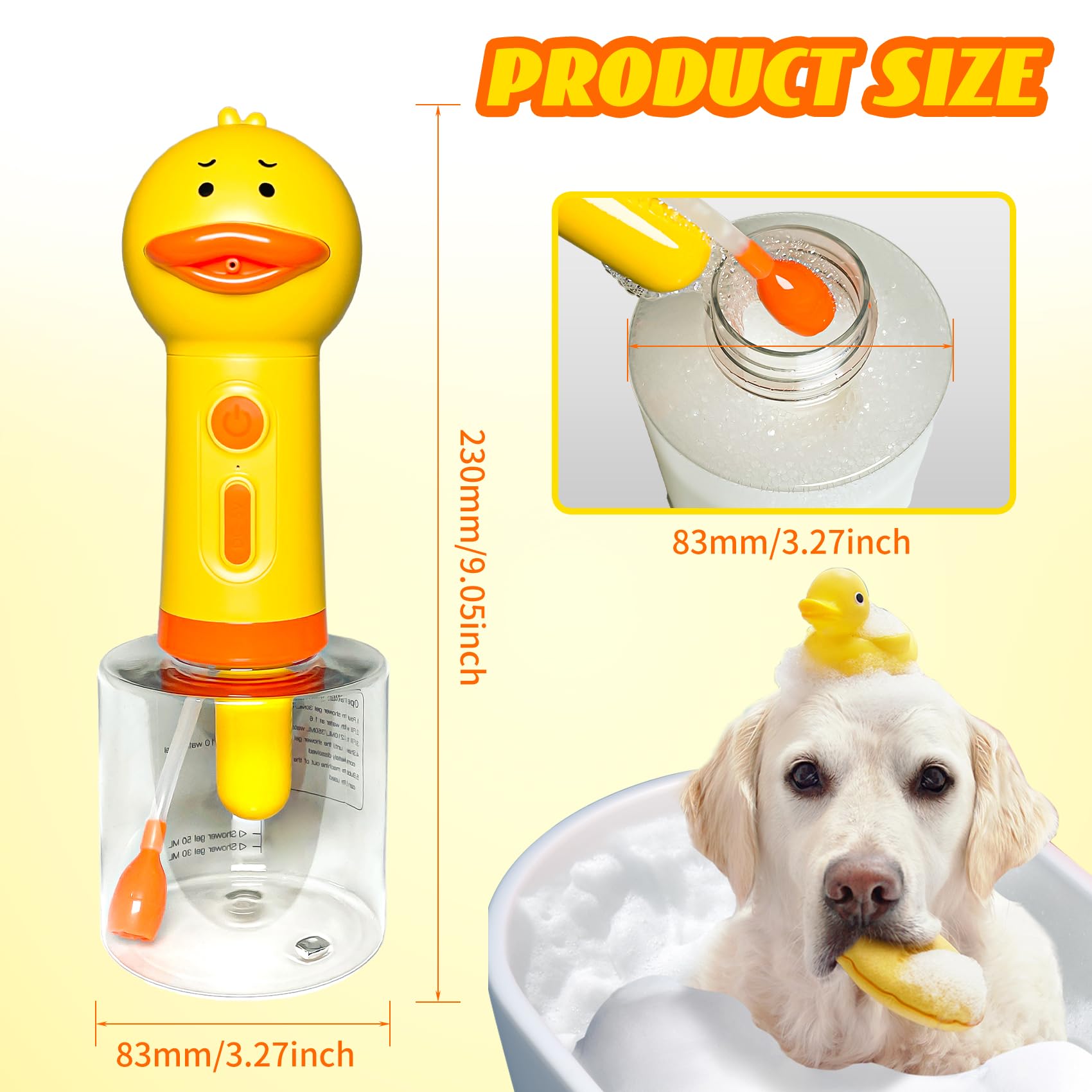 Hunde-Shampoo-Aufschäumer, Haustier-Badebürste – Tiefenreinigungsschaum-Maschine mit 350 ml Fassungsvermögen, Hundeseifenspender und Shampoo-Sprüher, 1200 mAh ultra-langer Standby-Modus