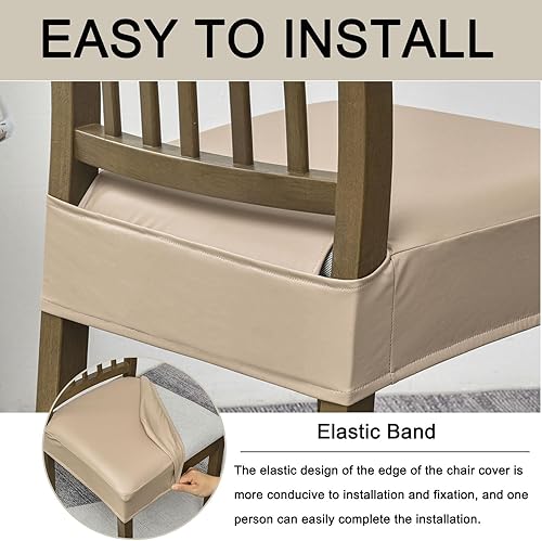 Miniatura 3 de HAOYONG Funda de asiento impermeable para sillas de comedor, 6 piezas de piel sintética para sillas de comedor, lavable, protector de asiento suave