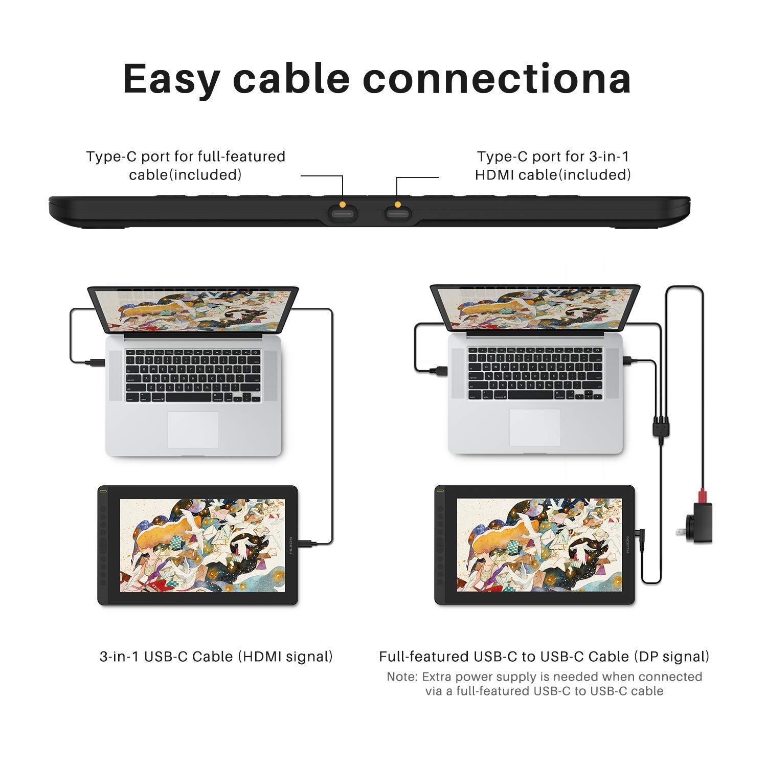 HUION Kamvas 16 2021 - Tableta gráfica con Pantalla HD de 15,6" Monitor con lápiz Capacitivo pasivo, 10 Teclas de Acceso Directo, Compatible con Android, Ideal para teletrabajo y Entrenamiento en