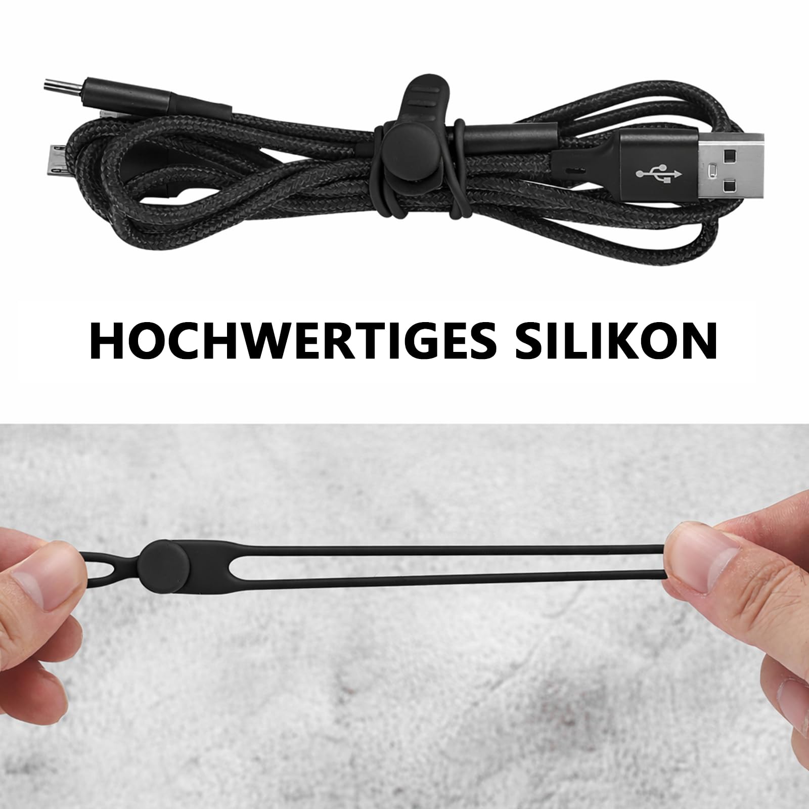 30 Pz Fascette per Cavi in Silicone, Organizzatore Cavi Silicone Nero Regolabili, Organizer Gestione Elastica per casa, cucina, ufficio, scuola (nero)