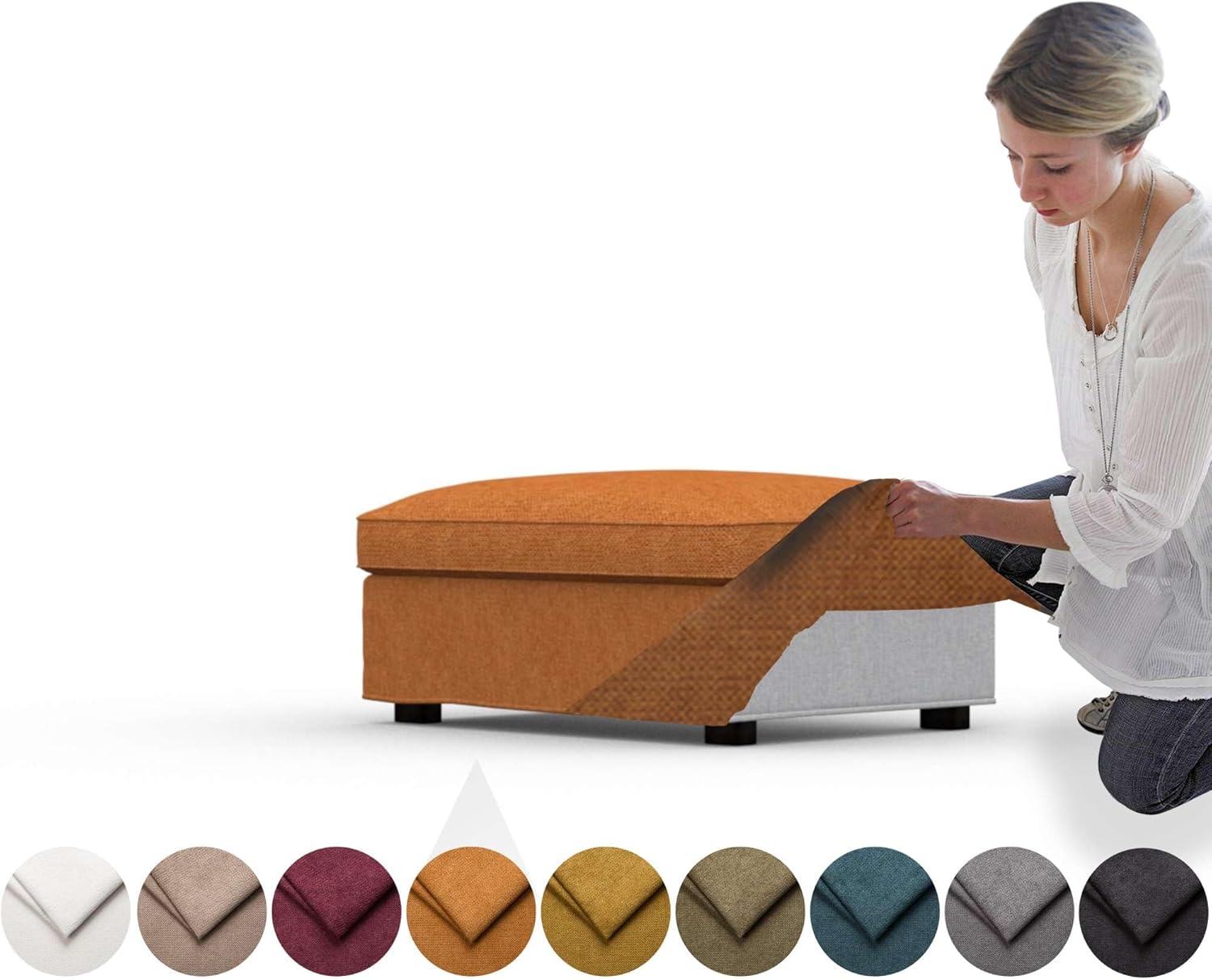 comfortly Cover for Kivik Footstool, Replacement Slipcover, Heavy Duty 2 pcs Cover, Soft Durable Washable Fabric, Easy to Clean & Replace (Crown - Black)